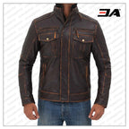 Moffit Dark Brown Genuine Leather Motorcycle Style Jacket