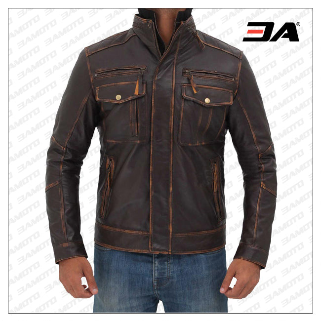 Moffit Dark Brown Genuine Leather Motorcycle Style Jacket