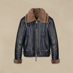 Double Collar Sheepskin Leather Aviator B3 Bomber Jacket