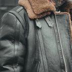 Double Collar Sheepskin Leather Aviator B3 Bomber Jacket