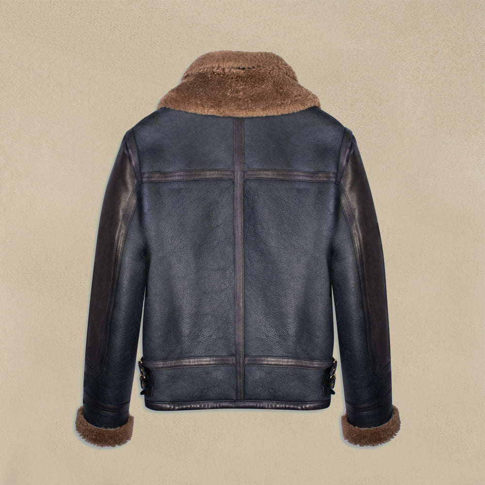 Double Collar Sheepskin Leather Aviator B3 Bomber Jacket