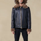 Double Collar Sheepskin Leather Aviator B3 Bomber Jacket