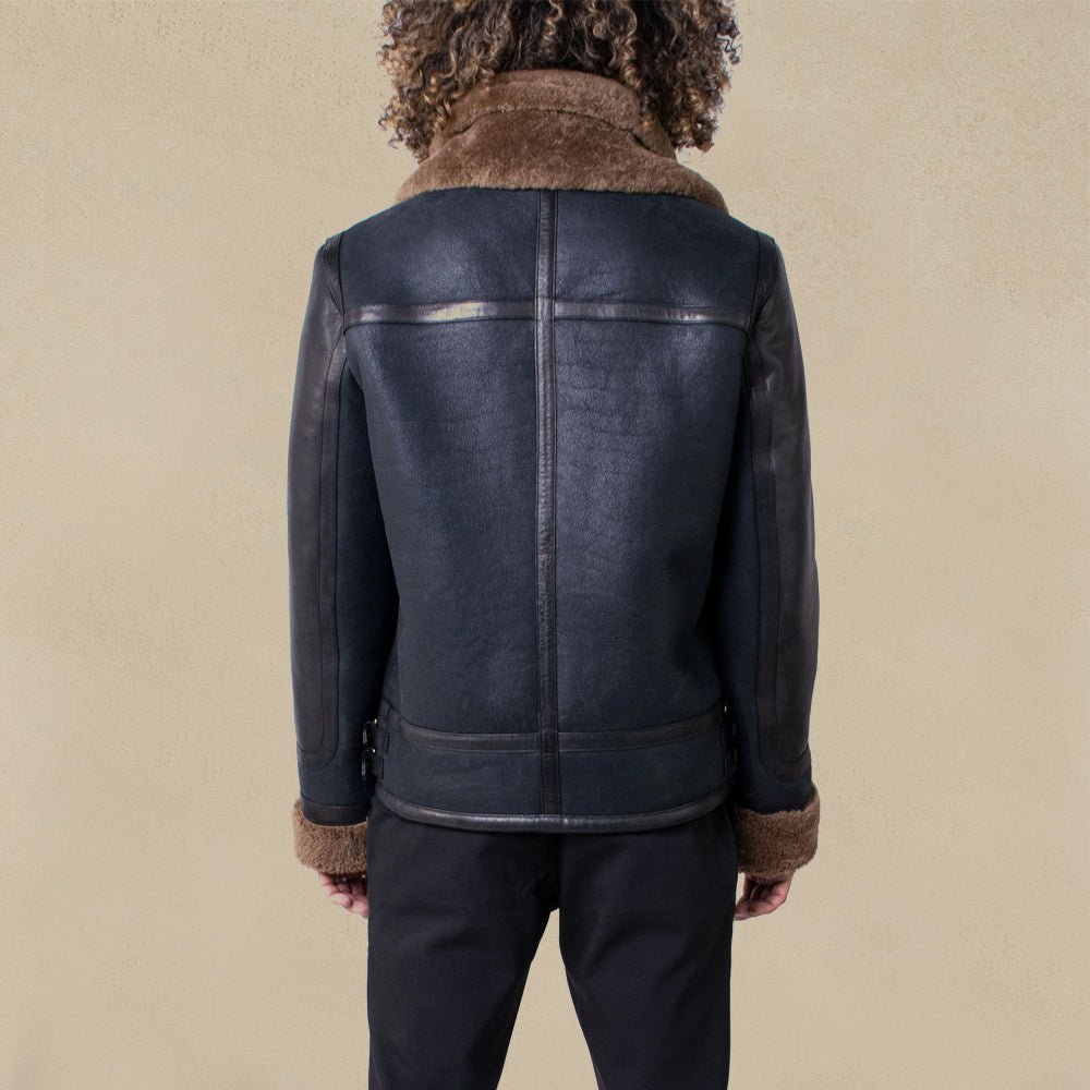 Double Collar Sheepskin Leather Aviator B3 Bomber Jacket