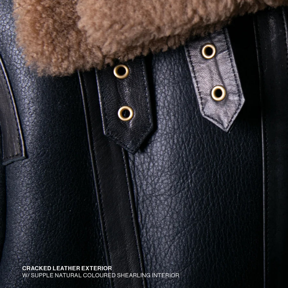Double Collar Sheepskin Leather Aviator B3 Bomber Jacket