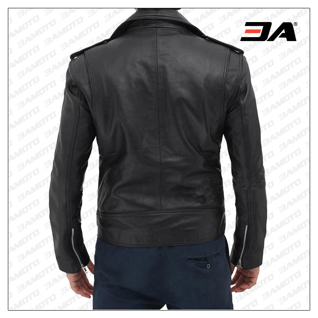 Black Asymmetrical Slim Fitted Rider Belted Leather Jacket