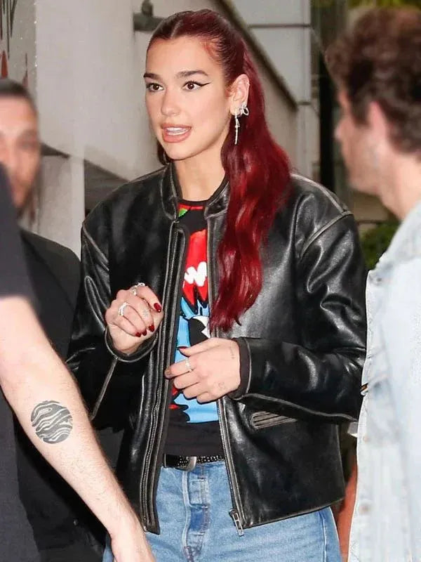 NRJ Radio Studio Dua Lipa Black Leather Jacket