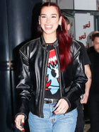 NRJ Radio Studio Dua Lipa Black Leather Jacket