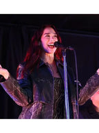Dua Lipa Surprise Pop-Up Distressed Black Leather Coat