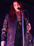 Dua Lipa Surprise Pop-Up Distressed Black Leather Coat
