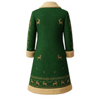 Elegant Red Christmas Coat with Gold Reindeer Design