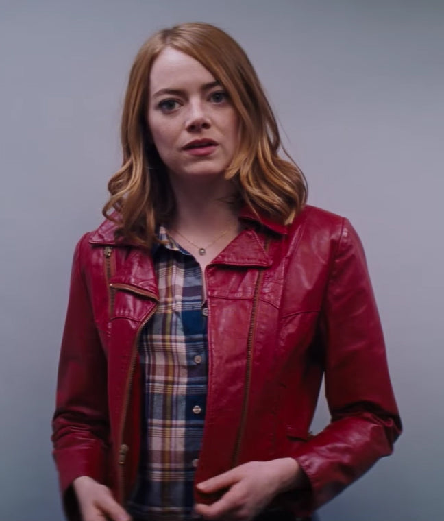 Emma Stone Red leather jacket in La La Land