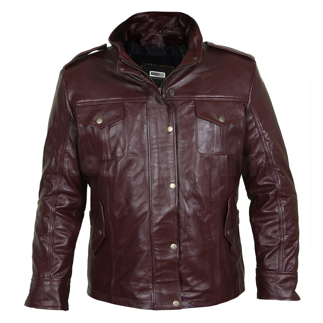 Exceptional burgundy leather field jacket
