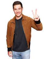 Adam Devine Super Bowl 2026 Brown Suede Jacket