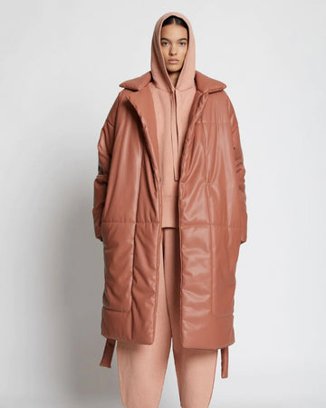 Fashion Faux Leather Puffer Trench Coat