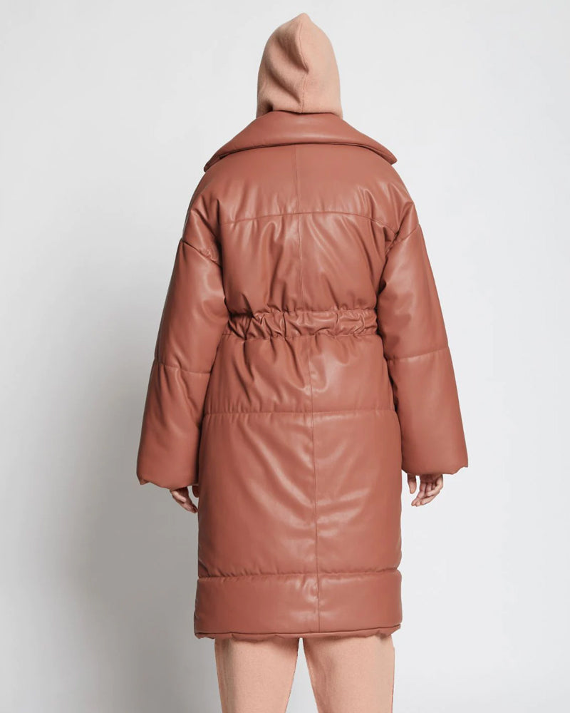 Fashion Faux Leather Puffer Trench Coat
