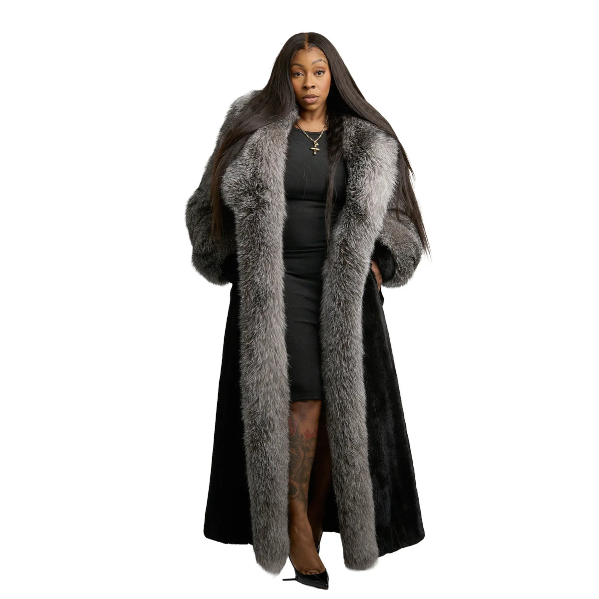 Full Skin Mink Trench Coat with Fox Fur