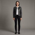 Women's Black Collarless Leather Jacket