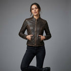 Women's Dark Brown Vintage Racer Leather Jacket
