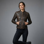 Women's Dark Brown Vintage Racer Leather Jacket