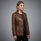 Women's Dark Brown Leather Blazer Coat