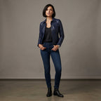 Women's Midnight Blue Cropped Leather Jacket