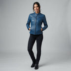 Women's Vintage Blue Leather Racer Jacket