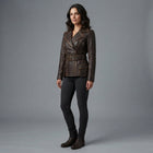 Women's Dark Brown Rub-off Belted Leather Jacket