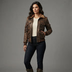 Women's Brown Distressed Leather Flight Jacket