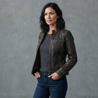 Women's Dark Brown Distressed Leather Jacket