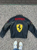 Ferrari Racing Black Motorcycle Cowhide Leather Biker Jacket