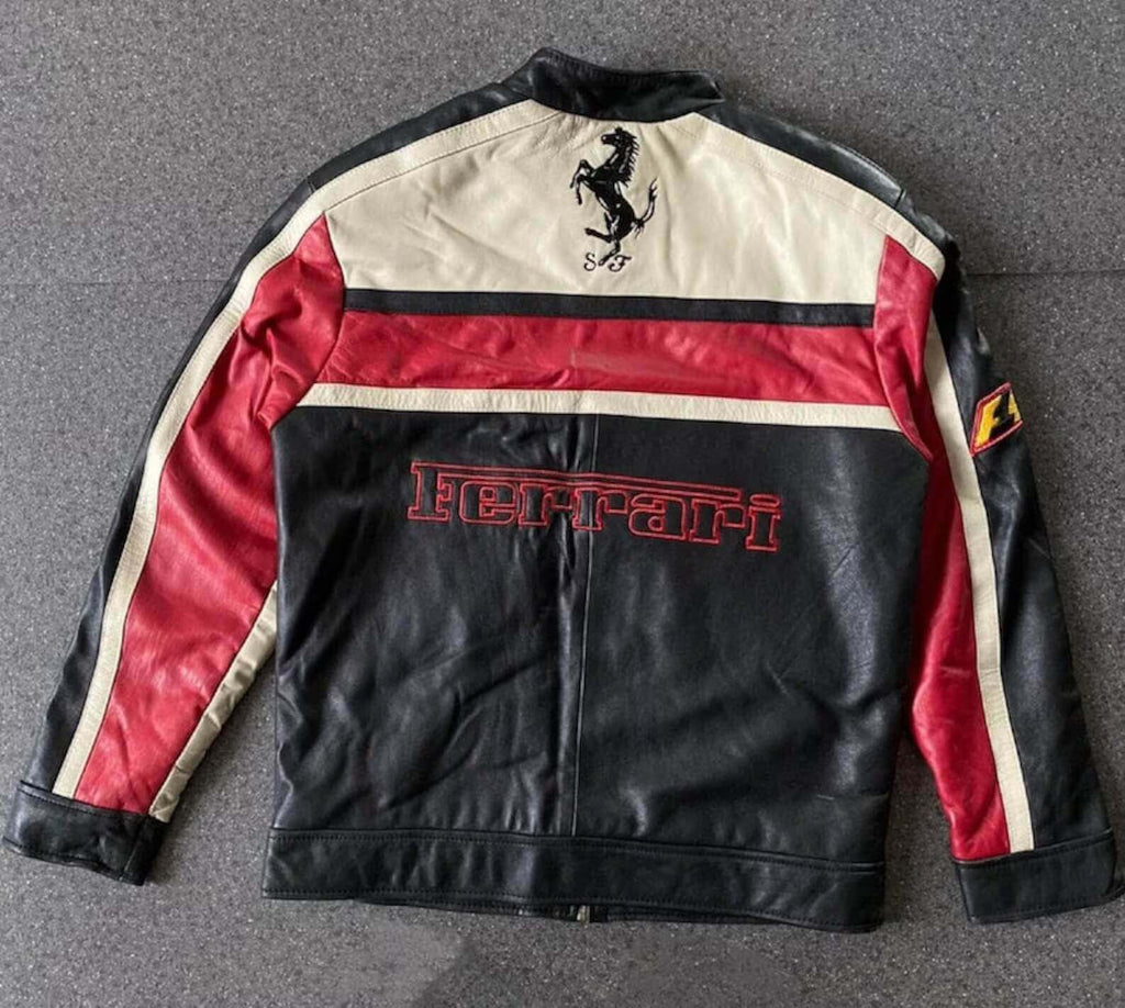 Ferrari Motorcycle Racing Cowhide Leather Jacket