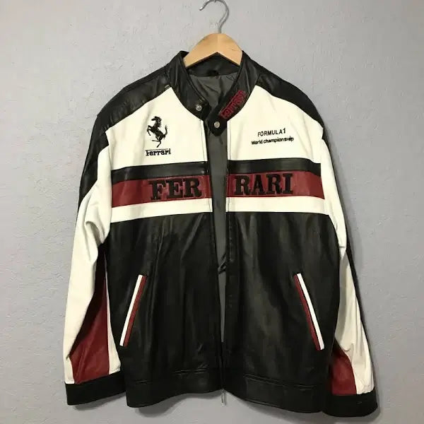 Ferrari Formula 1 Racing Streetwear Cowhide Leather Jacket