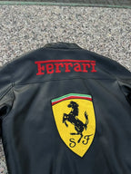 Ferrari Racing Black Motorcycle Cowhide Leather Biker Jacket