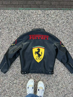 Ferrari Racing Black Motorcycle Cowhide Leather Biker Jacket