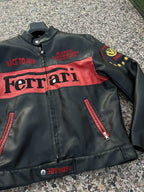 Ferrari Racing Black Motorcycle Cowhide Leather Biker Jacket