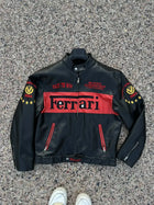 Ferrari Racing Black Motorcycle Cowhide Leather Biker Jacket