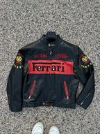 Ferrari Racing Black Motorcycle Cowhide Leather Biker Jacket