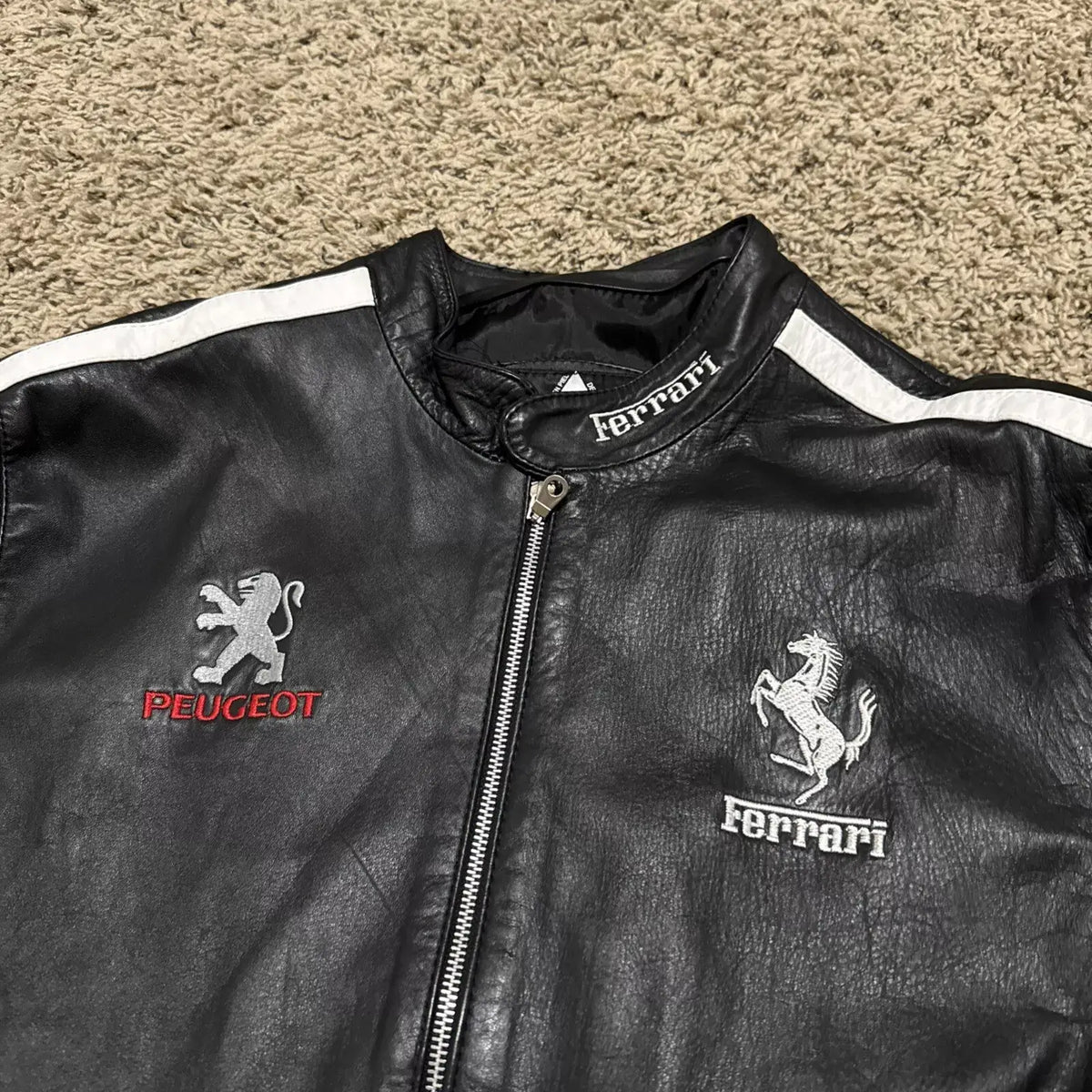Ferrari Racing Black Motorcycle Riding Gear Cowhide Leather Biker Jacket