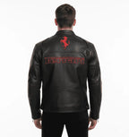 Ferrari Racing Black Motorcycle Streetwear Cowhide Leather Jacket