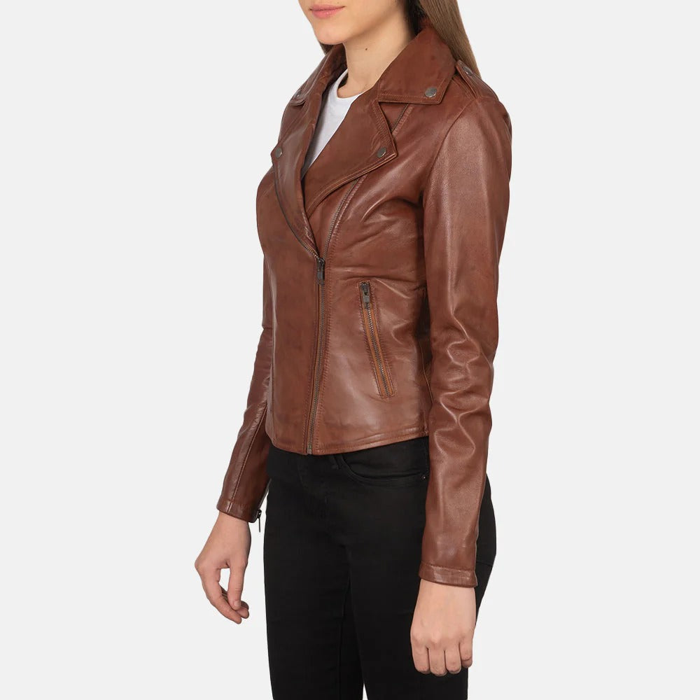 Brown Leather Biker Jacket by Avanzar Leather