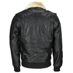 New Men’s Black US Air Pilot Flight Bomber Jacket with Removable Fur Collar Avanzar Leather
