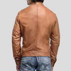 Mens Zipper Pockets Leather Motorcycle Jacket