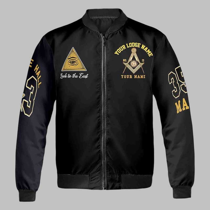 Black Gold Masonic Bomber Jacket for Men