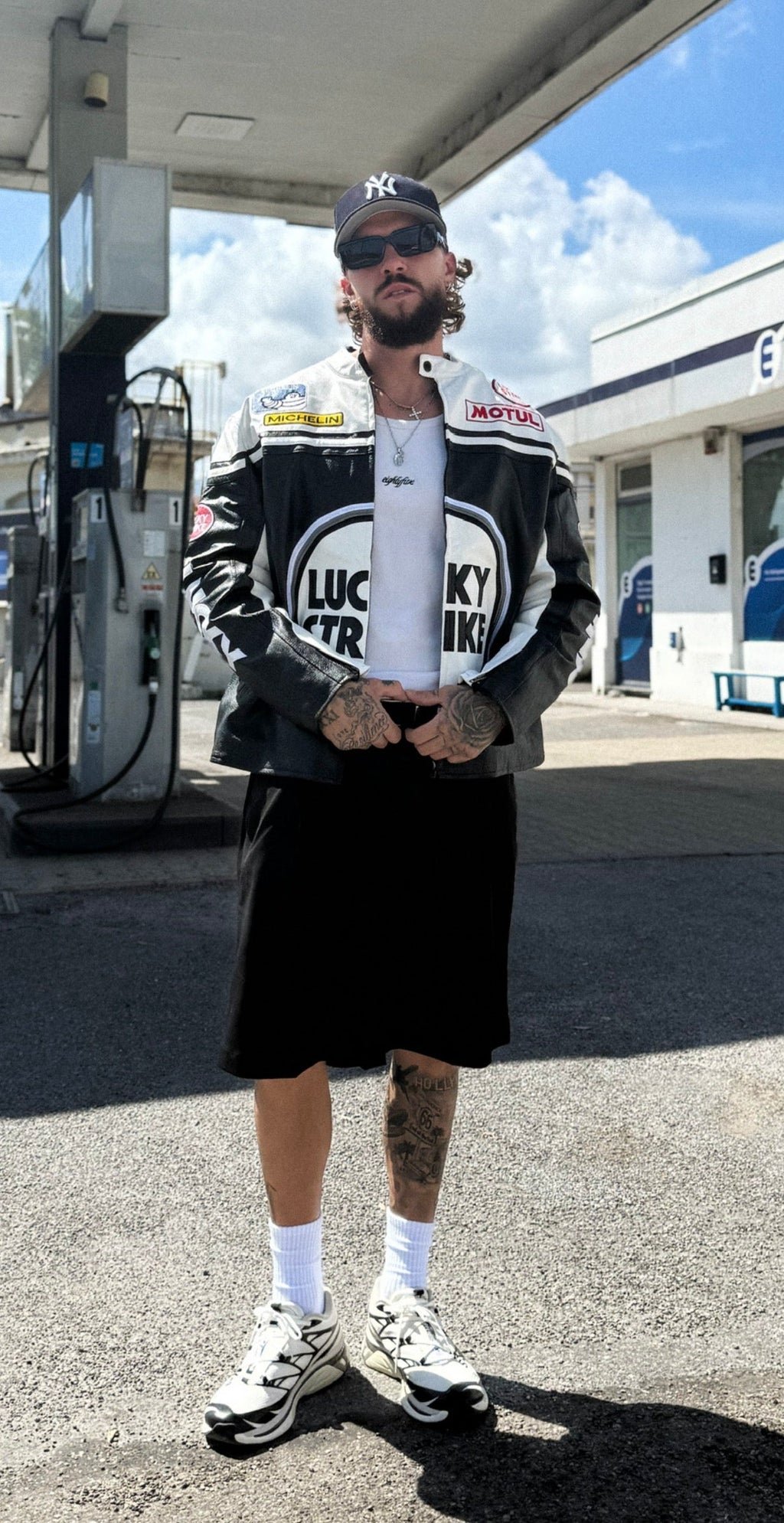 Lucky Strike Vintage Racing Leather Jacket - White & Black Edition