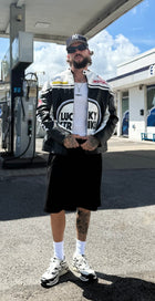 Lucky Strike Vintage Racing Leather Jacket - White & Black Edition