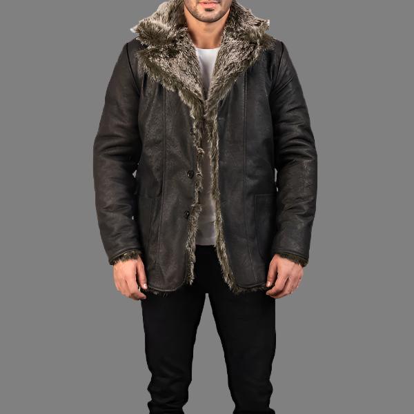 Furlong Black Leather Trench Coat