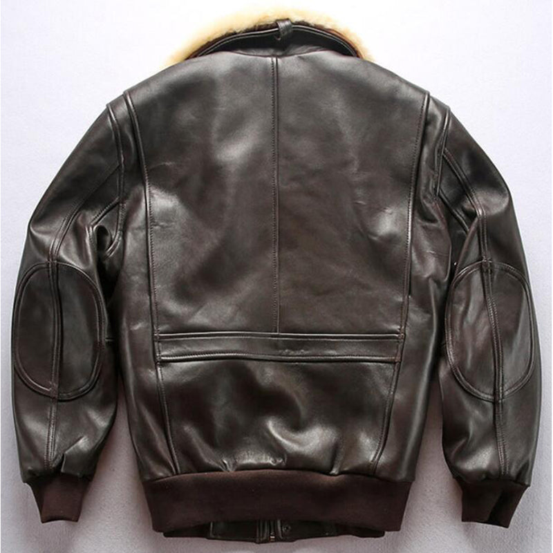 Men Genuine Sheepskin Leather Aviator G-1 Flight Bomber Jacket
