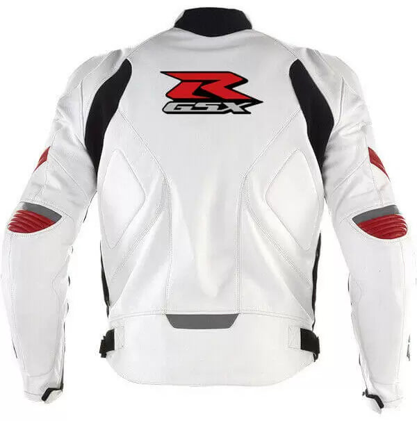 SUZUKI GSXR MOTORCYCLE WHITE LEATHER RACING JACKET