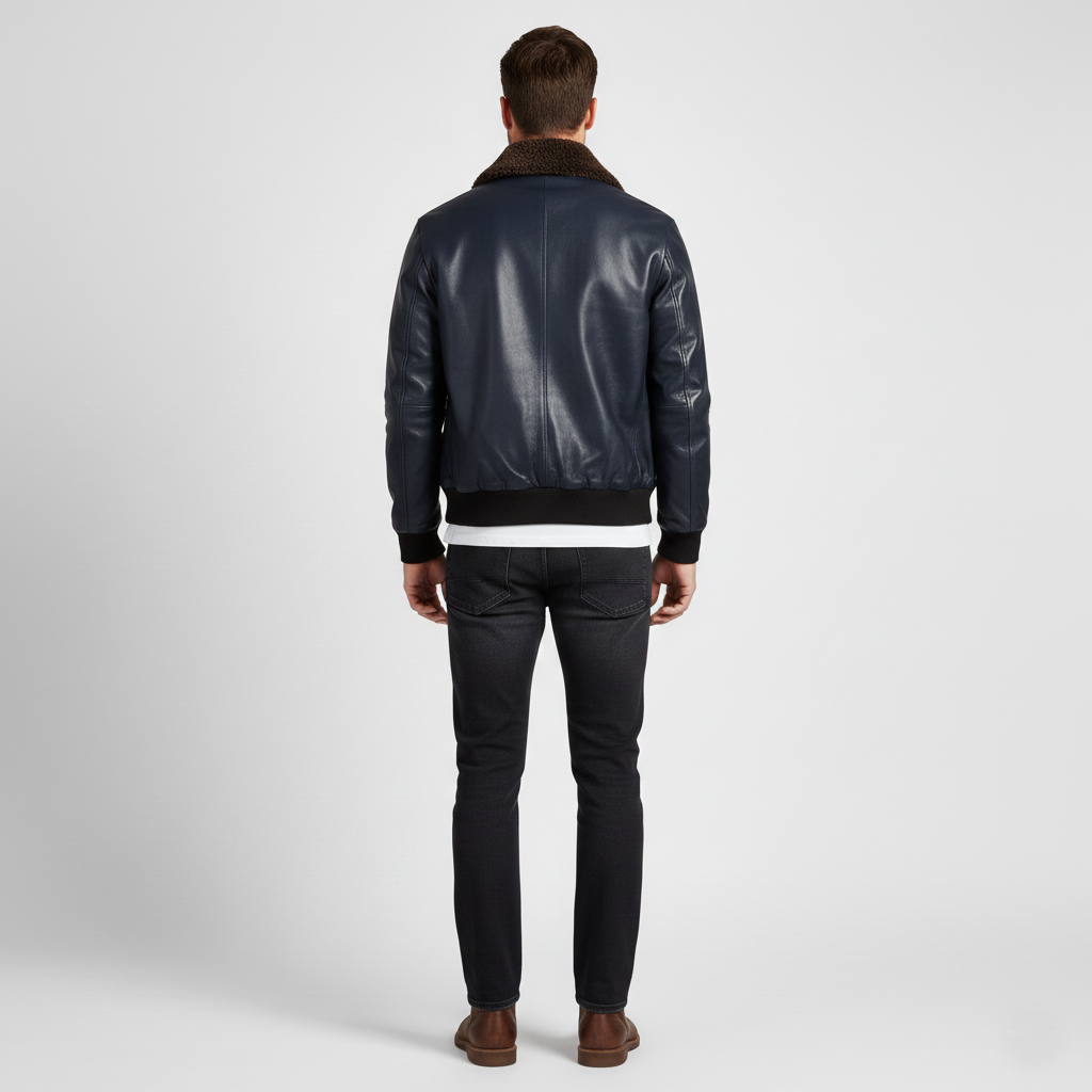 Men's Navy Flight Bomber Leather Jacket