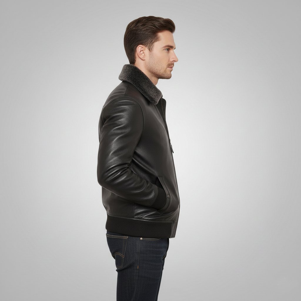 Men's G-1 Flight Bomber Black Leather Jacket